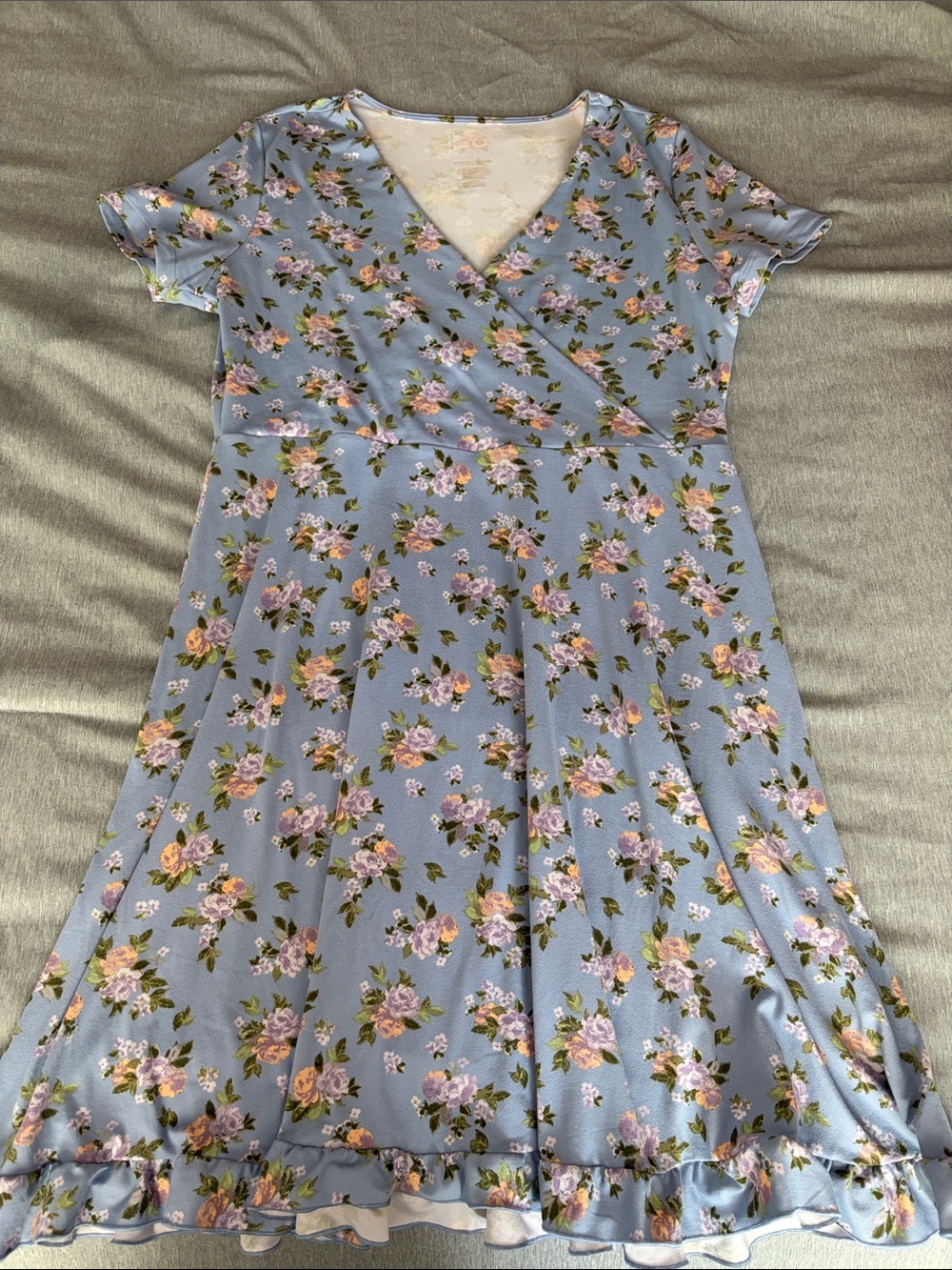 Light Blue Floral V-Neck Fit & Flare Dress